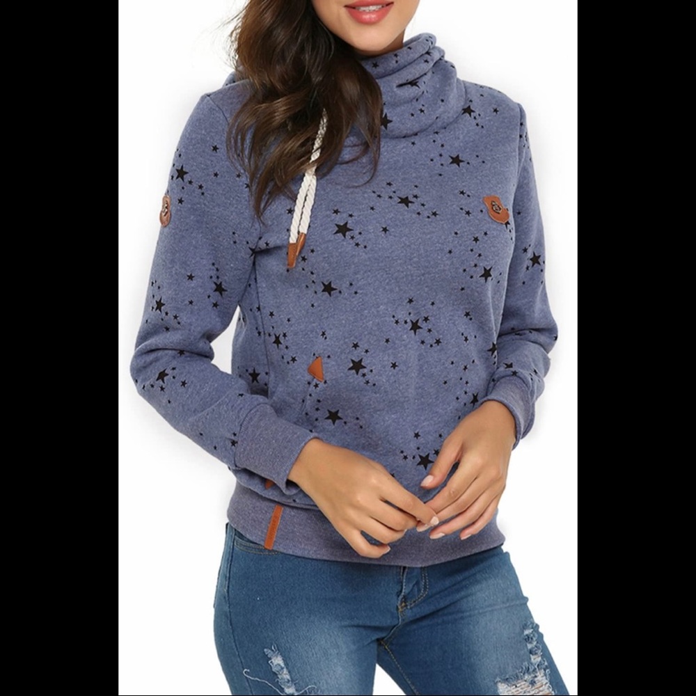 ✨ Navy Stars on Blue Marled Hoodie 🌠 Nautical Vibe - XL but fits like a SMALL ✨
